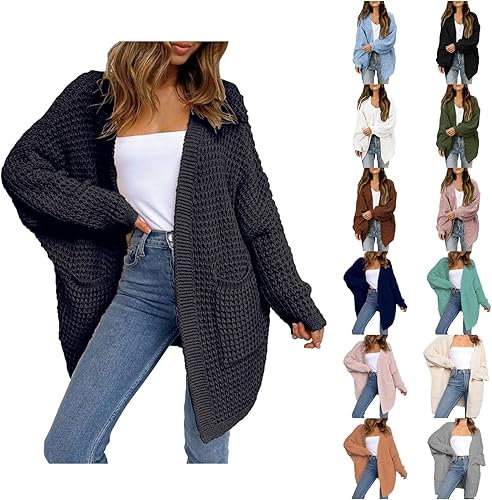 Cárdigan de punto grueso con frente abierto para mujer, suéter de manga larga, acanalado, ligero, elegante, casual, para exteriores