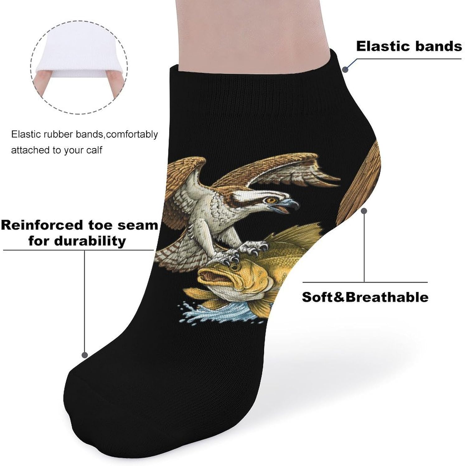 Ospreyes-Bass Fish Socks for Men Women 5 Pairs Ankle Socks