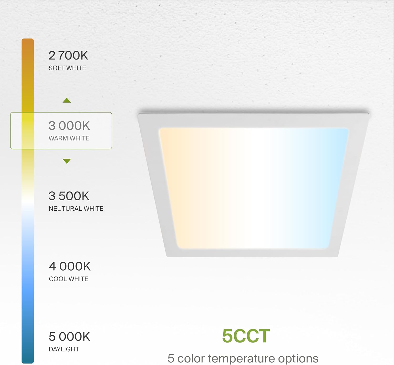 ASD 1 Pack LED Square Recessed Lighting 12 Inch 24W, 5CCT 2700K-5000K CRI90+, Ultra-Thin IC Rated Dimmable Ceiling Light with Junction Box, Canless Wafer Downlight, ETL Energy Star, White