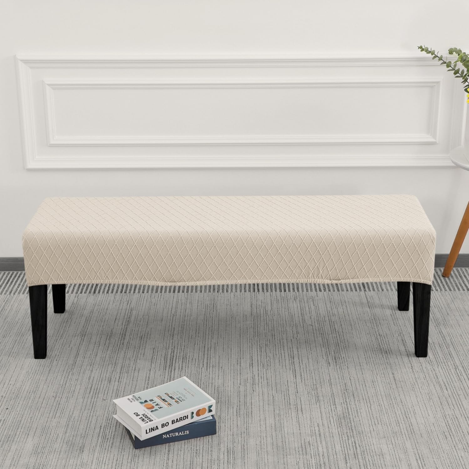 SPRINGRICO Slipcovers Bundle Products, Dining Room Chair Covers Set of 4, Dining Bench Cover Stretch, Washable Chair & Bench Slipcover (S2-Beige)