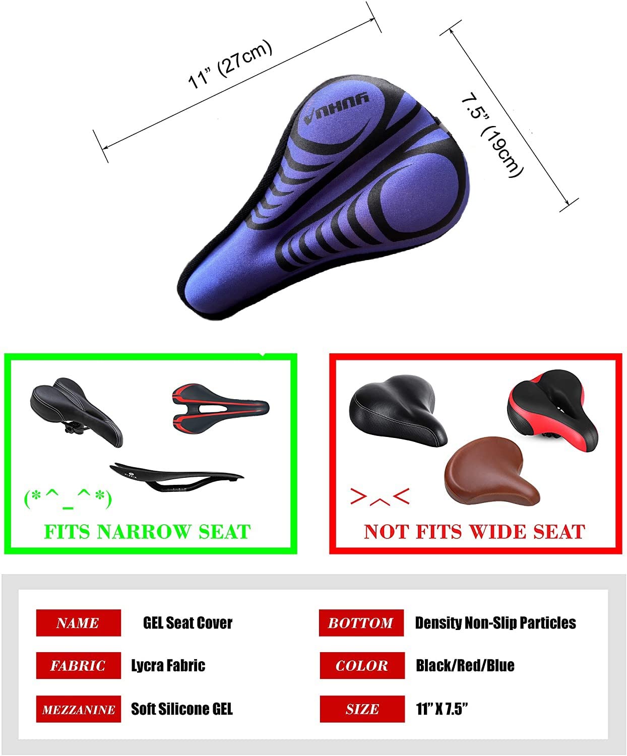 Alexvyan Advanced Gel Bicycle Saddle Seat Cushion Cover for Indoor Outdoor Cycling, Exercise Cycle - Soft and Washable, 100% Gel Material,(Blue Zebra) 4
