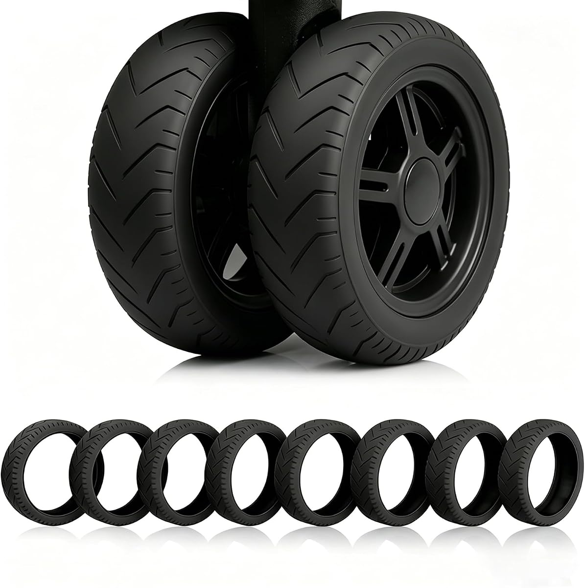 8 Pcs Upgrade Luggage Wheel Covers, Carry On Luggage Suitcases,Wear-Resistant, Anti-Noise, Silicone Wheel Protective Covers for 1.6-2.0" Spinner Wheel,Essential Travel Accessories (Black)