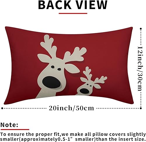 Miniatura 4 de Juego de 2 fundas de almohada lumbares rojas de 12 x 20 pulgadas, diseño de ciervos navideños, estampado de invierno, fundas de almohada decorativas