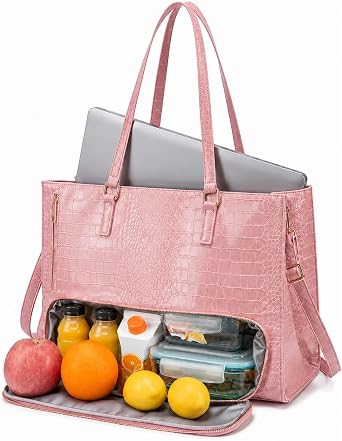 ROYALFAIR Lunch Tote Bag with Insulated Compartment for Women, 15.6 Inch Laptop Work Tote, PU Leather Work Bag