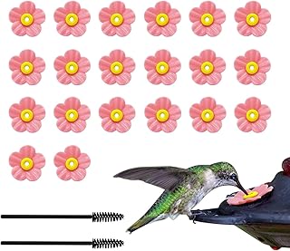 20 Set Hummingbird Feeder Replacement Flowers with Cleaning Brush Pink Flowers Feeder Parts Replacement for Hanging Feeding Hummingbird Outdoors (Pink)