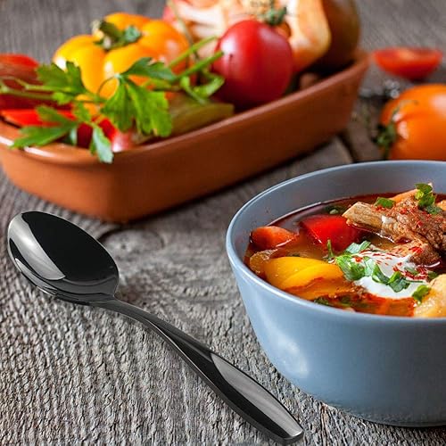 Miniatura 3 de Wekioger Cubiertos negros de acero inoxidable 50 piezas, servicio de juego de cubiertos de mesa de cena de cocina para 10