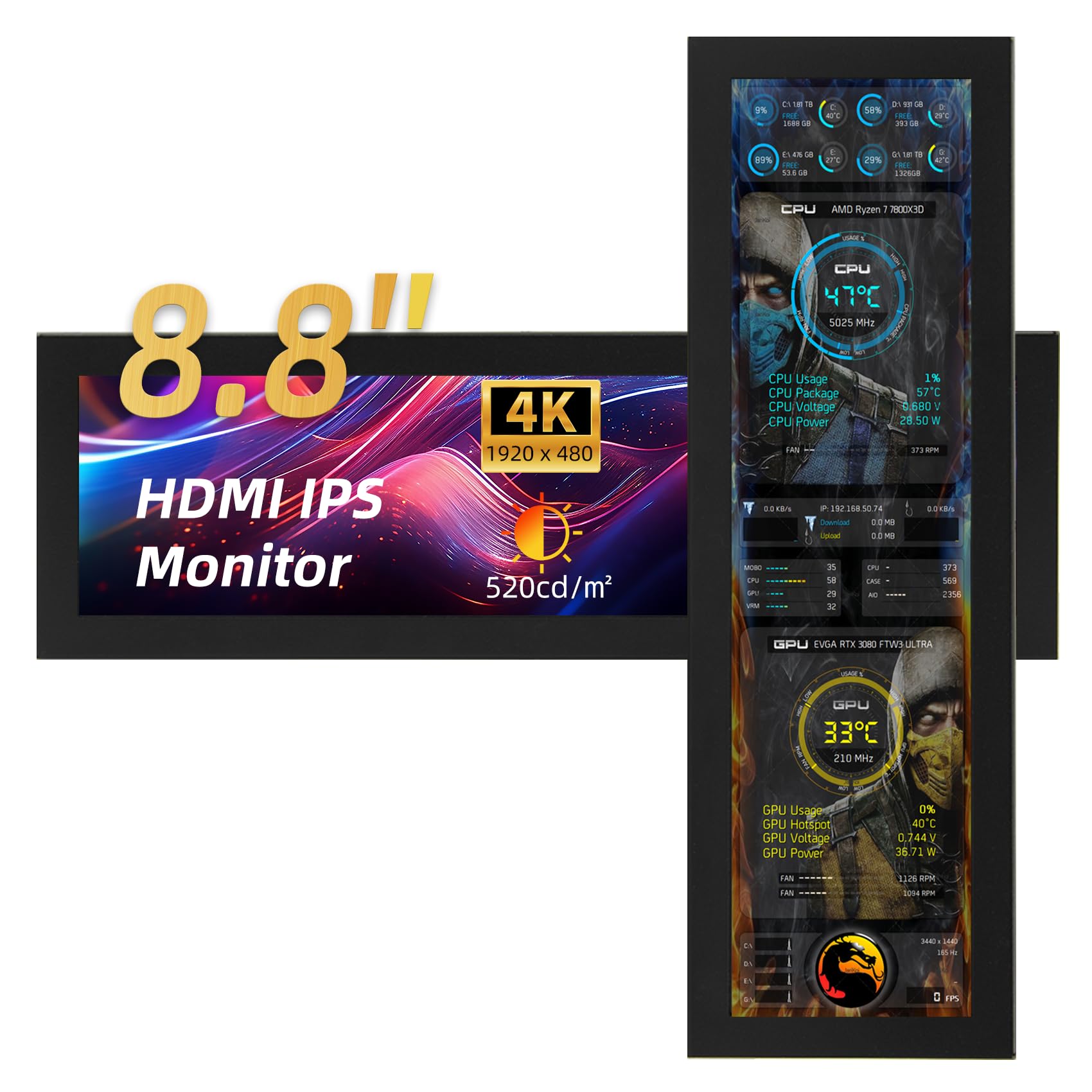 Amazon.com: iPistBit 8.8 Inch Mini Monitor, 1920x480 Secondary