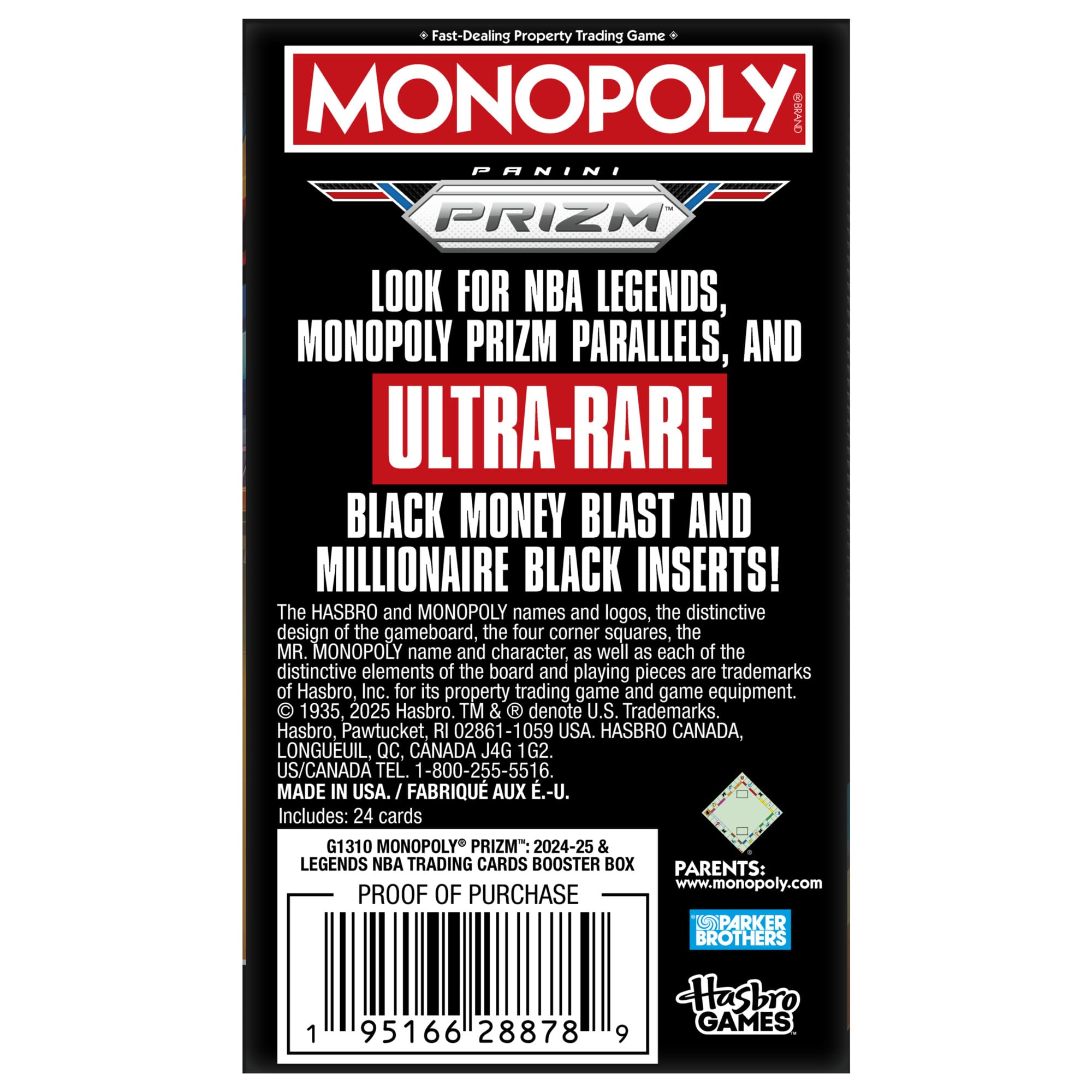 Monopoly Panini Prizm: 2024-25 i Legends NBA Trading Cards Booster Box | Zbieraj lub używaj z Monopoly Panini Prizm: NBA Edition Games | Wiek 8+