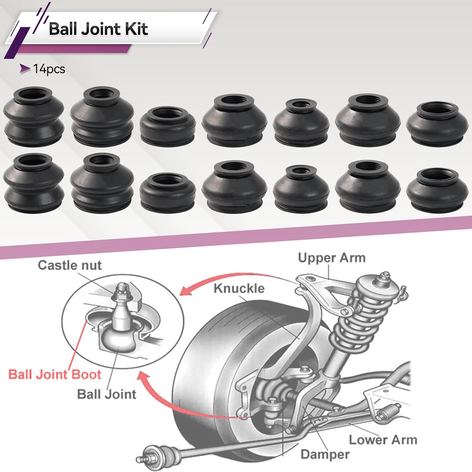7 Sizes x2 Tie Rod Boots Replacement Automotive Ball Joint Head boots Ends Dust Protection Cover Control Track Arm Rubber Car Suspension Steering Parts Accessories for Vehicles (Model-3)