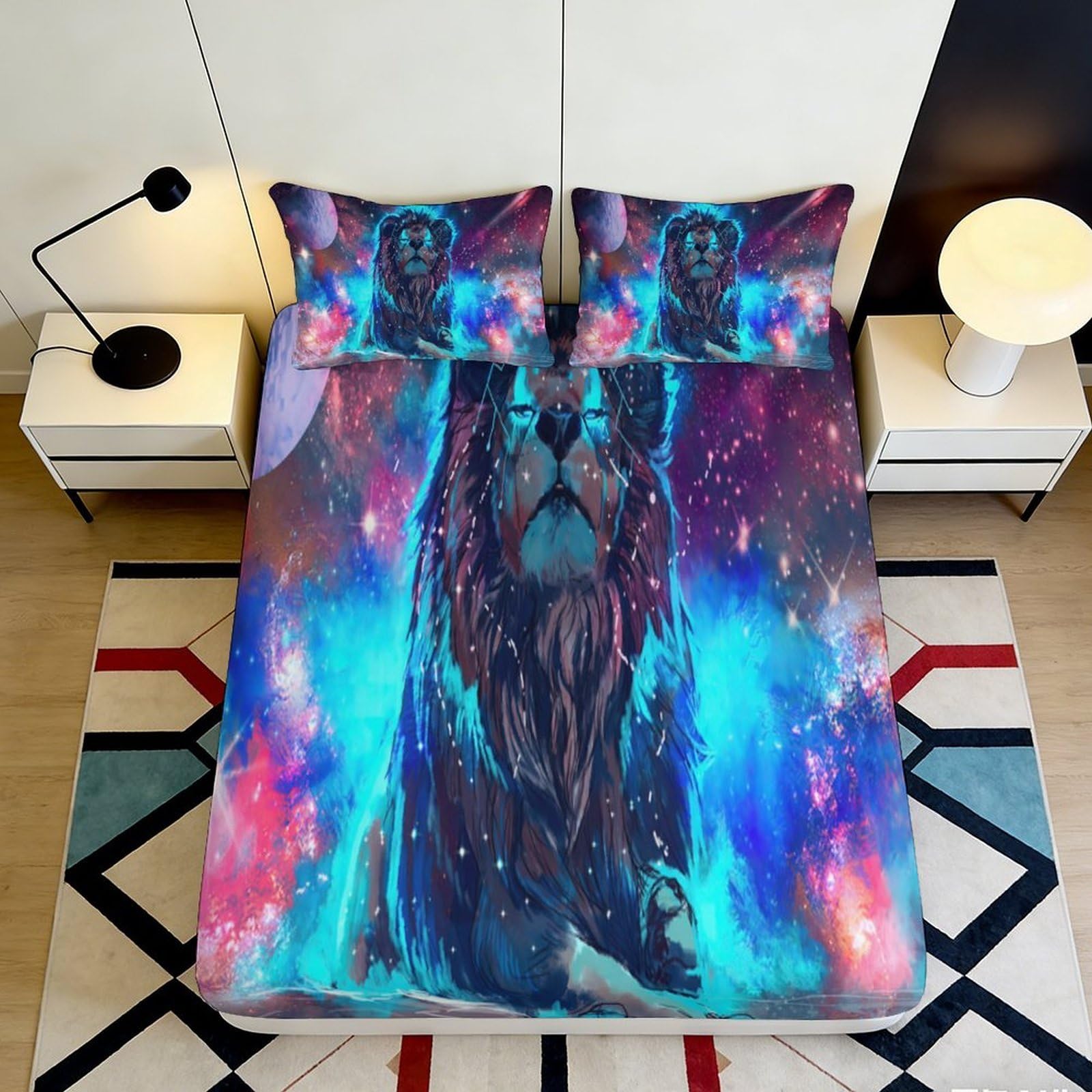 Pnayamiorkfel Style-2 3D Printed Galactic Lion Fitted Sheet Microfiber Soft Bedroom Decor Cosmic Nebula Mattress Cover For All Ages 90X200x25cm