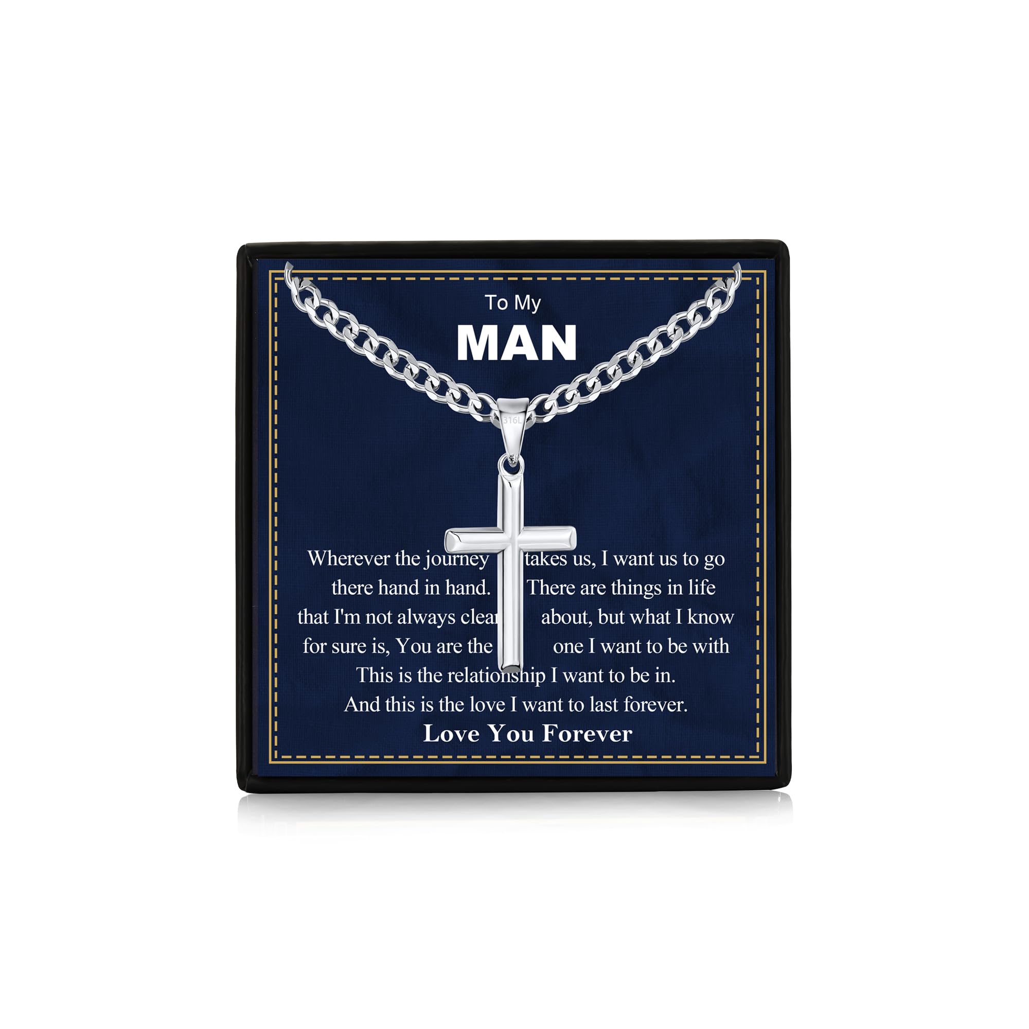 Gifts for Men/Son/Dad/Brother/Him 316L Stainless Steel Cross Necklace for Boy Silver Cross Pendant Mens Necklace with Inspirational Card Jewellery