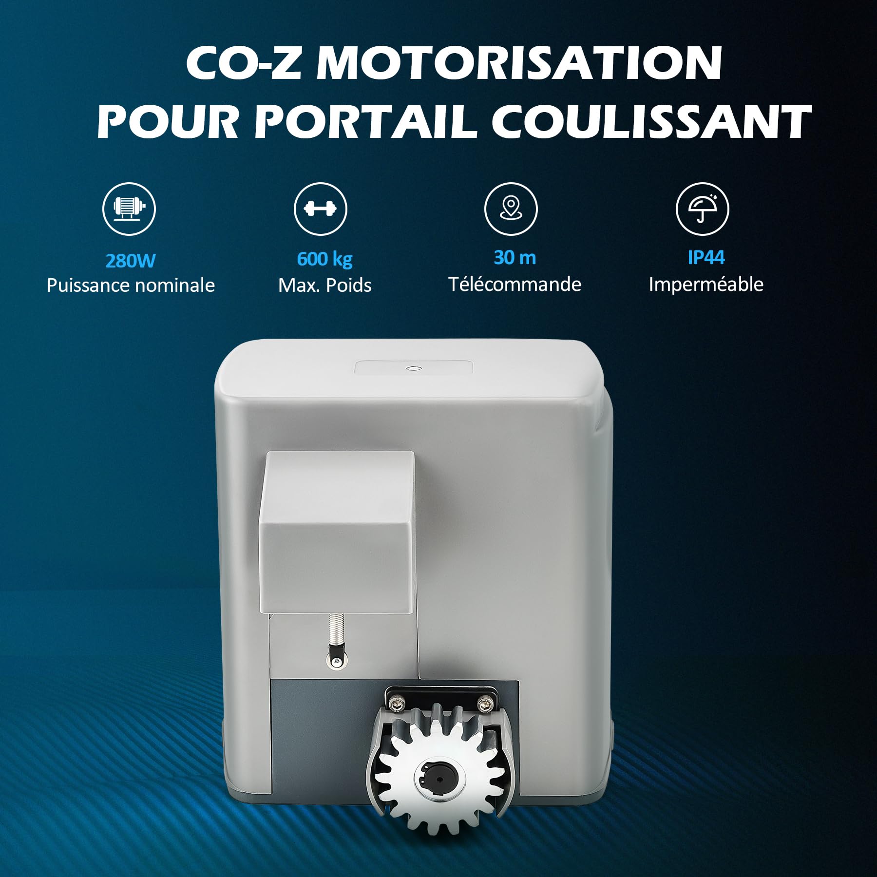 CO-Z Motorisation pour Portail Coulissant 280W - Automatisme Portail 600KG 12M avec 2 Télécommandes, 4m Crémaillères et Capteurs de Sécurité - IP44