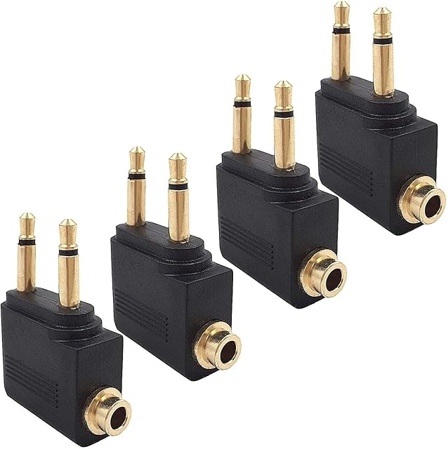 Valefod 4-Pack Airline Airplane Flight Adapters for Headphones, Golden Plated 3.5mm Jack