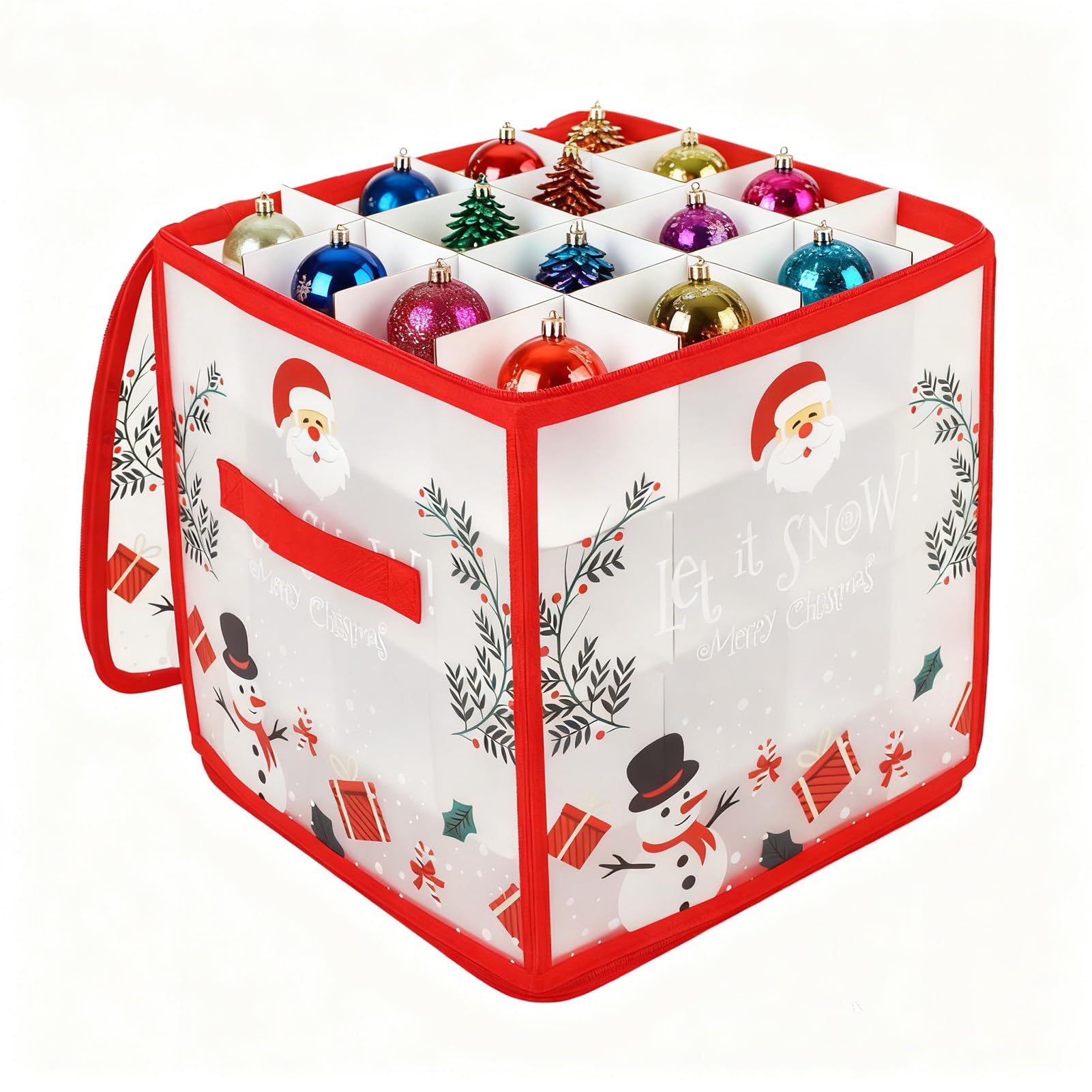 Pwsap - Contenitore per ornamenti natalizi da 64 pezzi con manici, borsa organizzatrice per contenitori Babbo Natale con divisori, organizzatore definitivo per ornamenti natalizi da 3 pollici, palline