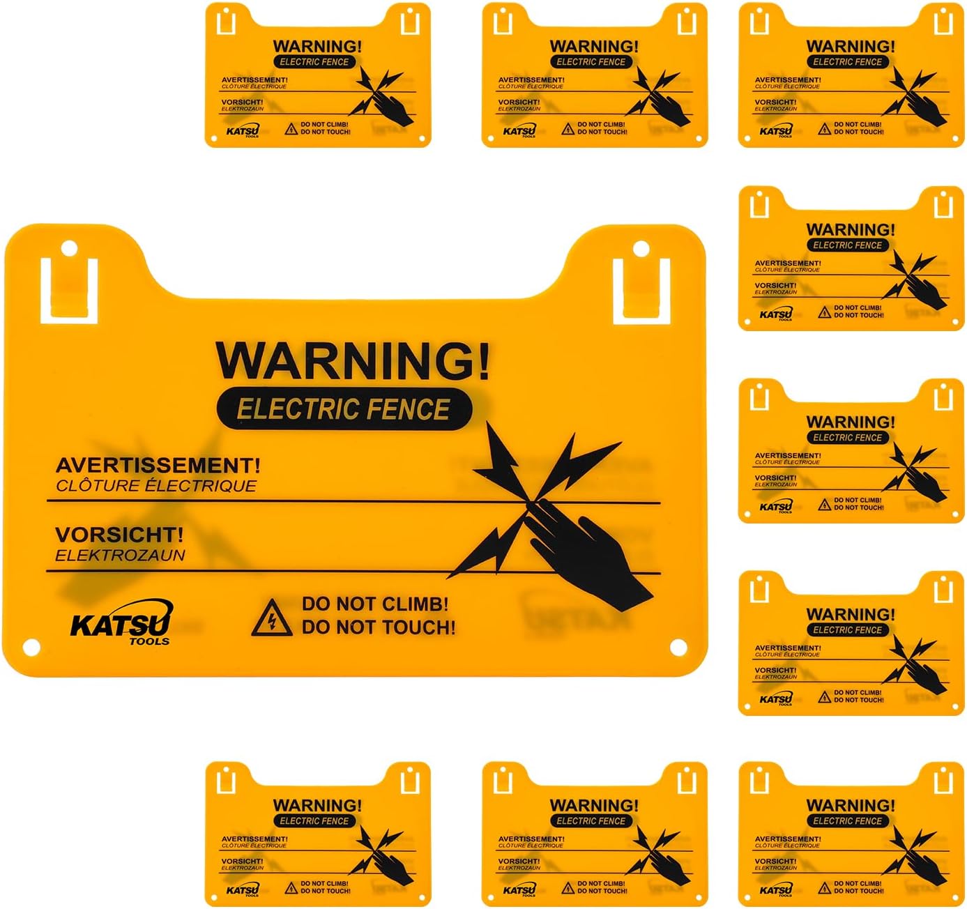 KATSU Tools 10 Pack Electric Fence Warning Signs, Plastic, 200x128x2mm, Model 667215