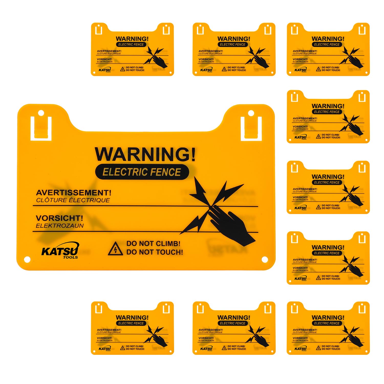 KATSU Tools 10 Pack Electric Fence Warning Signs, Plastic, 200x128x2mm, Model 667215