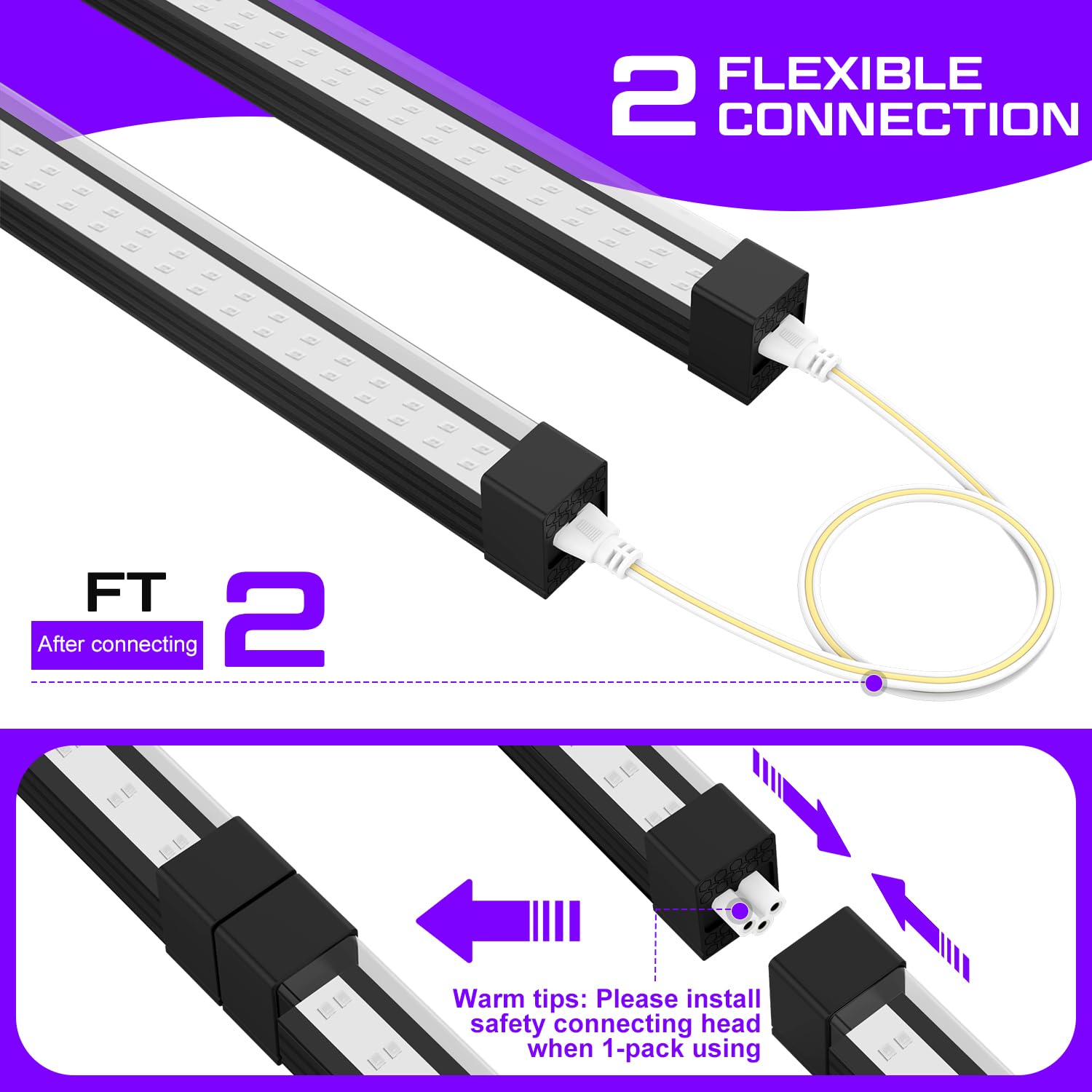 365NM Schwarzlicht LED Strip, 15W Schwarzlichtlampe Bar, Verkettbare UV-Schwarzlichtleisten mit Schalter für Uranglas Mineralienausstellungen, Leuchtpartys, Halloween, 2er-Pack