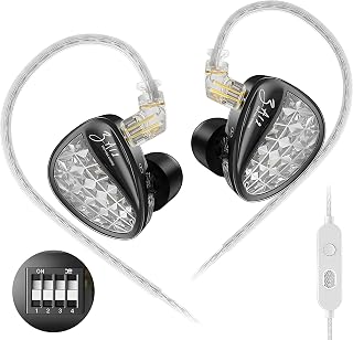 KZ ZA12 Hybrid IEM Earphones, 2DD+4BA Drivers in-Ear Monitor Headphones, HiFi Stereo Wired Earbuds for Music & Gaming, Stage (Black with Switches, with Microphone)