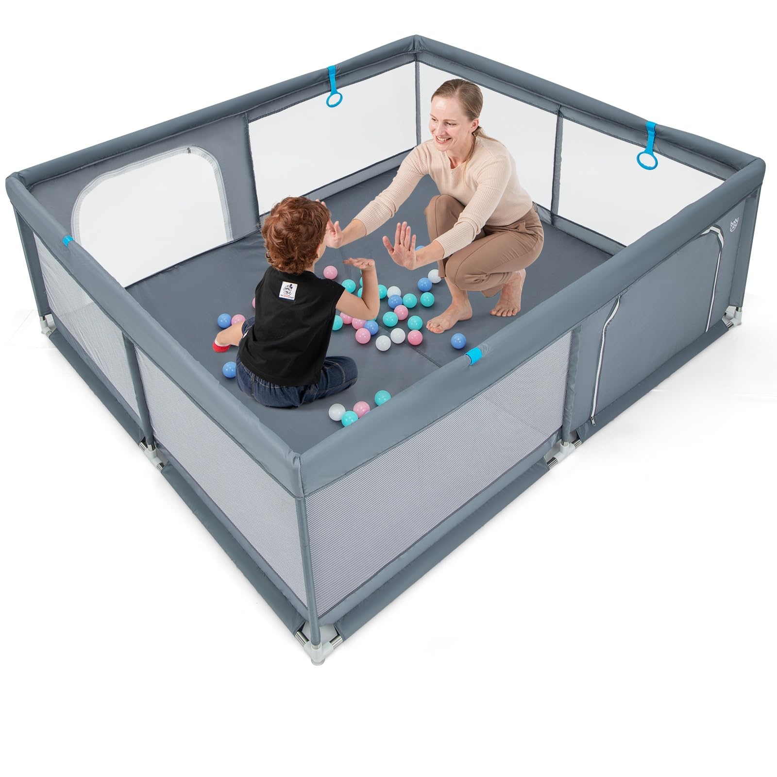GYMAX Recinto Gioco Per Bambini 200x180 Cm – Box Con Rete, 50 Palline Ocean E Anelli, Per 0-3 Anni (Verde)