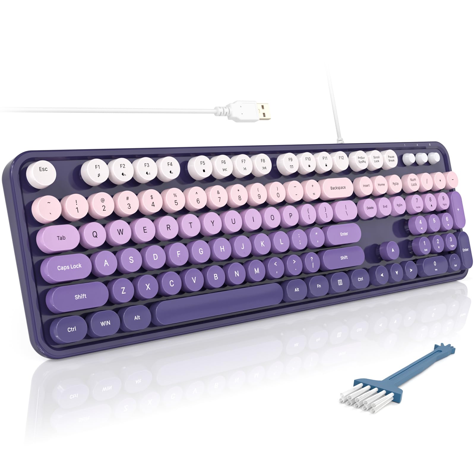 MOFII Computer Keyboards Wired, Plug Play USB Full Size Typewriter Keyboard, Cute Colorful Aesthetic Keyboard with Foldable Stands for Windows PC Laptop (Purple Gradient)