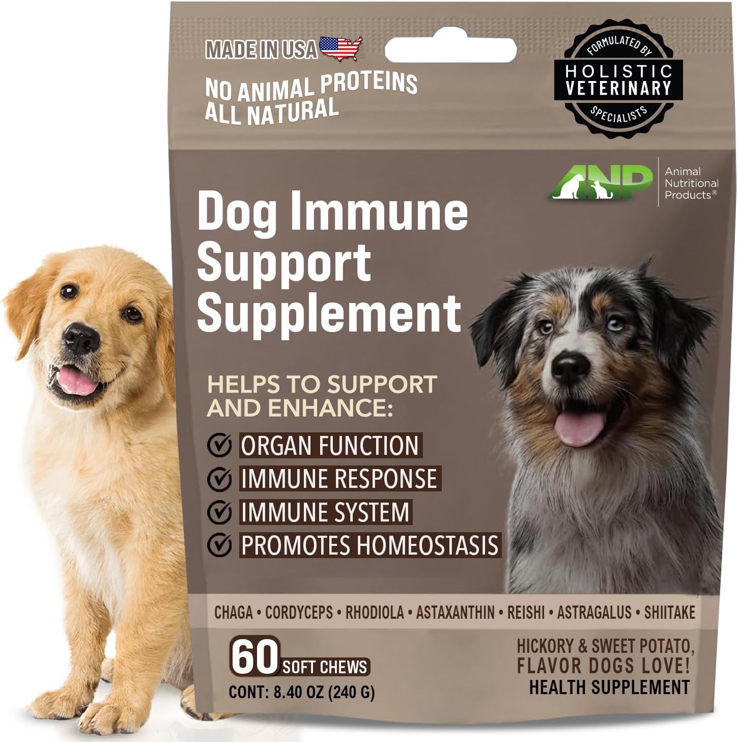 (Best By:03/16/26)ANP Enhance Your Dog's Health with Mushroom Immune Supplement Boosting Dog Chews - No Animal Protein Formula - Vitality, Longevity, and Gut Health - Potent Reishi, Chaga, and Shiitake Mushrooms