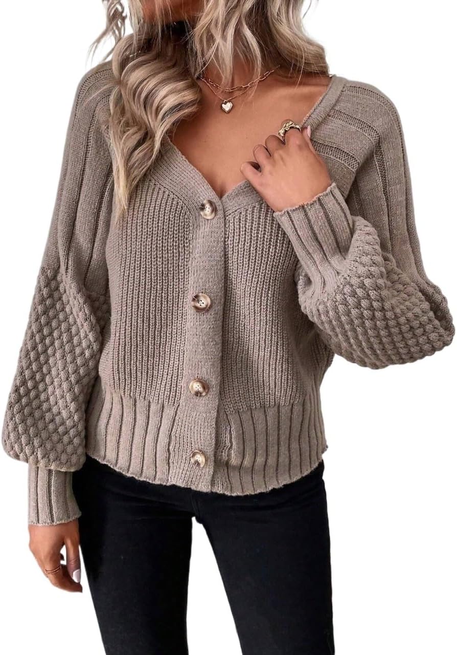 Women's Trench Coat Casual Bishop Sleeve Raglan Sleeve Knit Cardigan V Neck Classic Overcoat