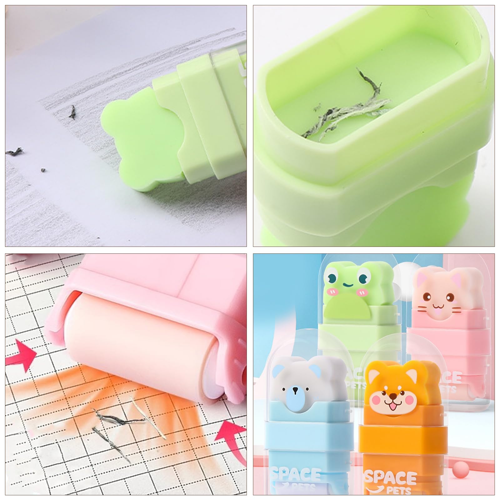 4 Pcs Cute Cartoon Animal Erasers for Kids Girls, Rubber Roller Pencil Eraser Kawaii Pencil Rubbers Erasers, Students Children's Pencil Eraser for School Writing Drawing Office Supplies - Image 4