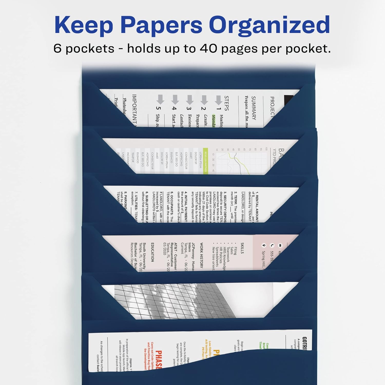 Avery Slide & View Expanding File Folder, 6 Pockets, Letter Size, 1 Navy Folder (73545)