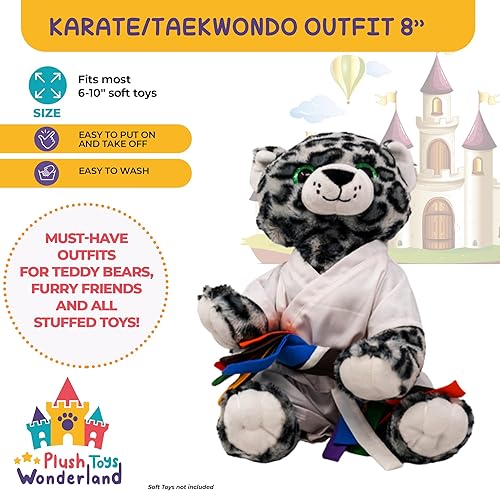 Miniatura 5 de Traje de karate con cinturón, ropa de oso de peluche de 6 a 10 pulgadas, construye oso y haz tus propios animales de peluche