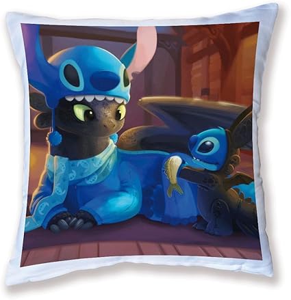 Chamalow Shop Housse De Coussin De Decoration Dragon Krokmou Et Stitch Deguisement Inverse Chibi Et Kawaii Amazon Fr Cuisine Et Maison