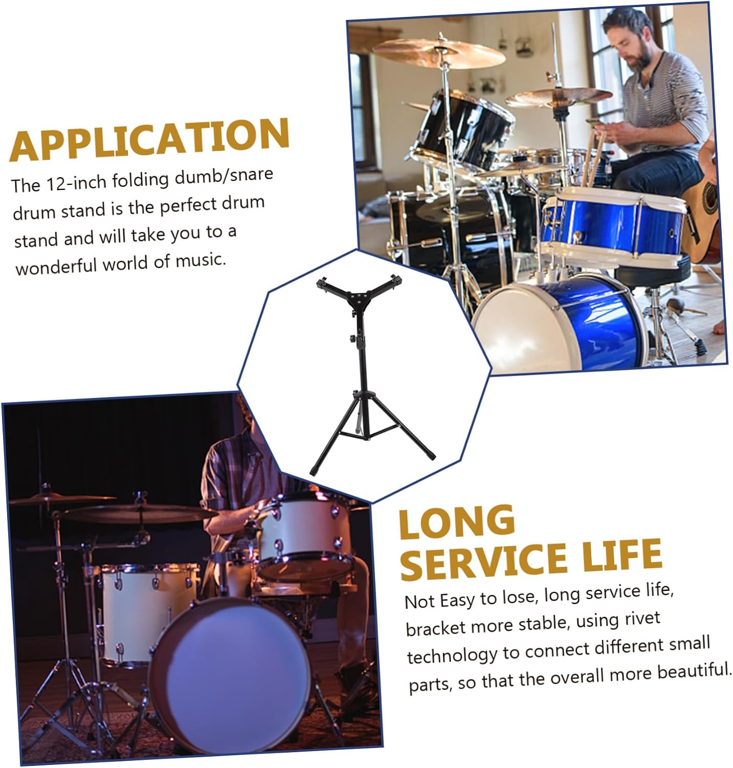 1set Height Tripod Snare Drum Rack Durable Drum Stand for Indoor Use Black Folding Design for Secure Support for Drummers and Beginners