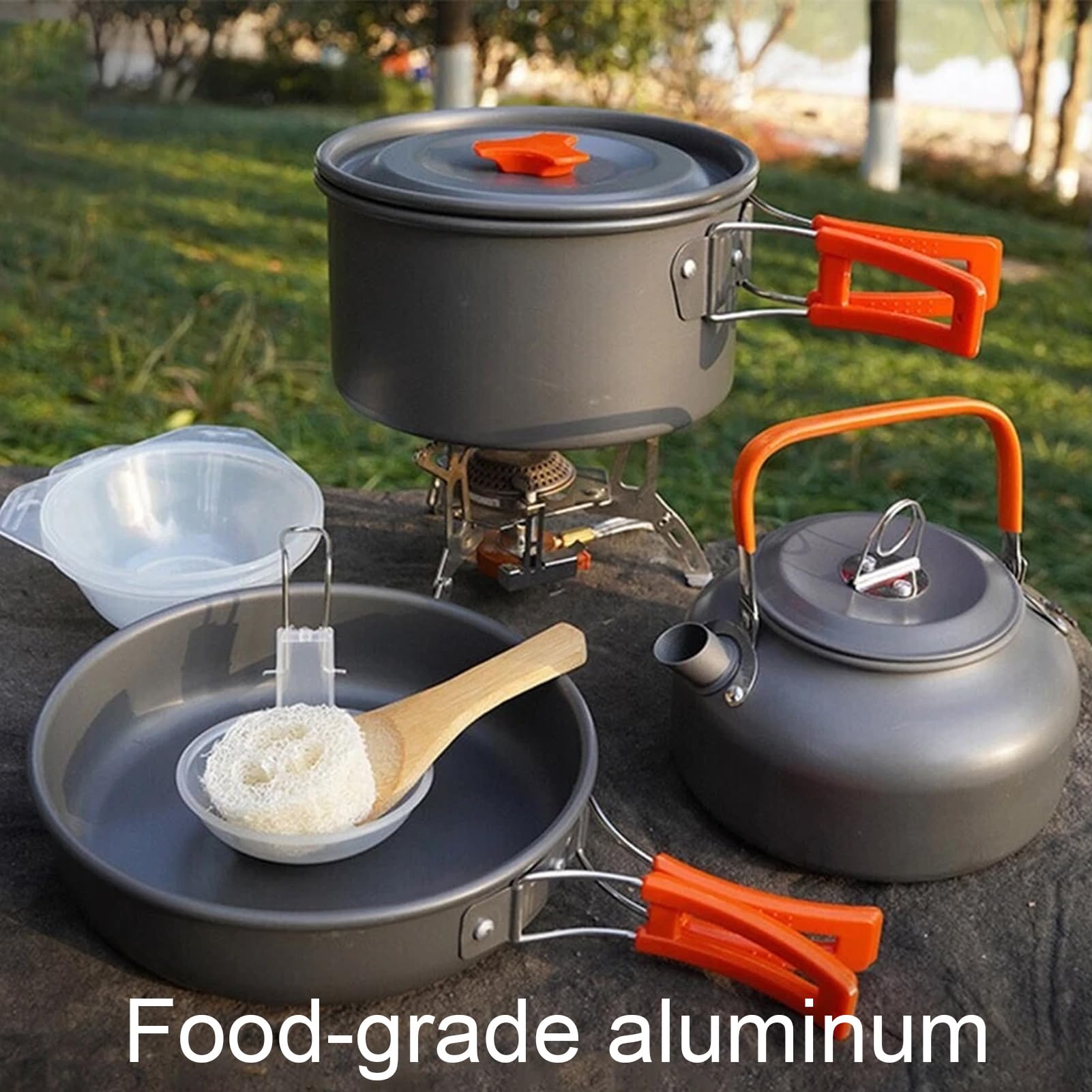 Camping Cookware 3-częściowy zestaw, przenośna patelnia do garnków i garnków, idealny do aktywności na świeżym powietrzu, wędrówek, podróży RV do spania Survival Tailgating and Picnic Cooking, świetny
