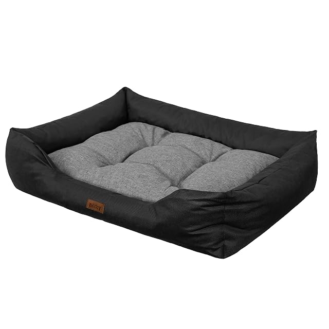 Foto 2 de 7 de DOGGY Cama para perros, cojín para perros con aspecto de lino, fácil de limpiar, bordes elevados, L