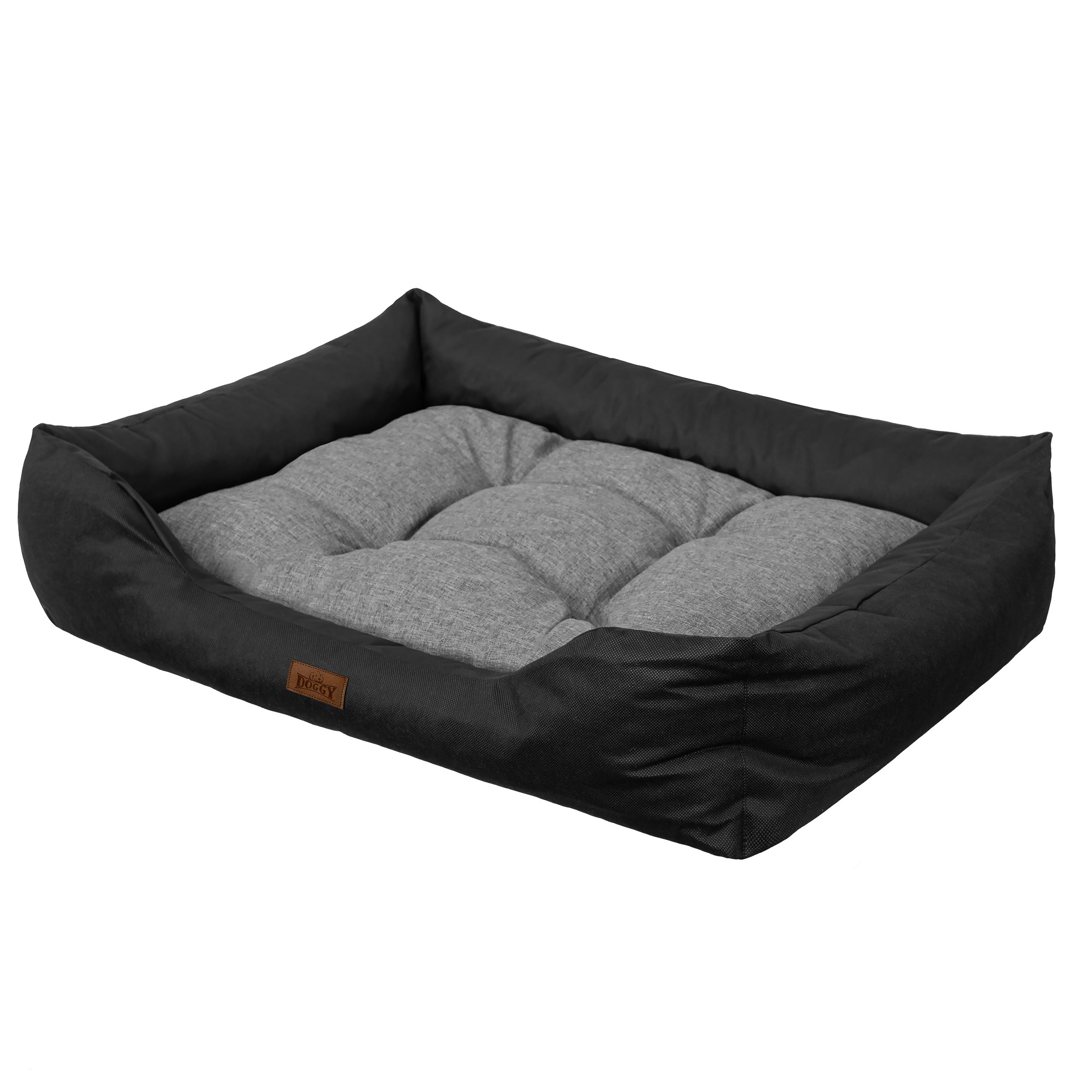 DOGGY Cama para perros, cojín para perros con aspecto de lino, fácil de limpiar, bordes elevados, M, para perros pequeños, 84 x 65 cm, grafito