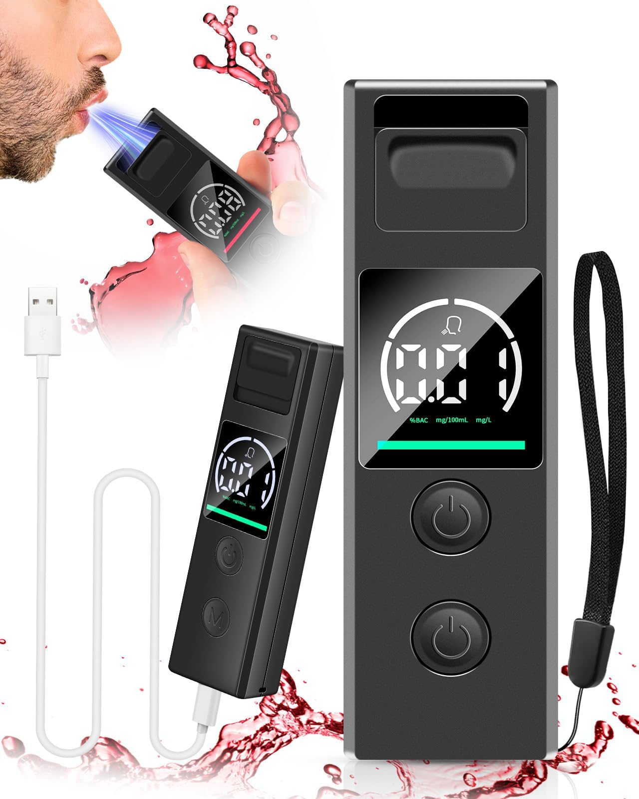 NALACAL Portable Breathalyzer Tester, High Accuracy Digital Noncontact Sensor, USB Rechargeable with 3-Color Display,Type-C Alcohol Breathalyzer Tester, Memory Function for Home Party Use