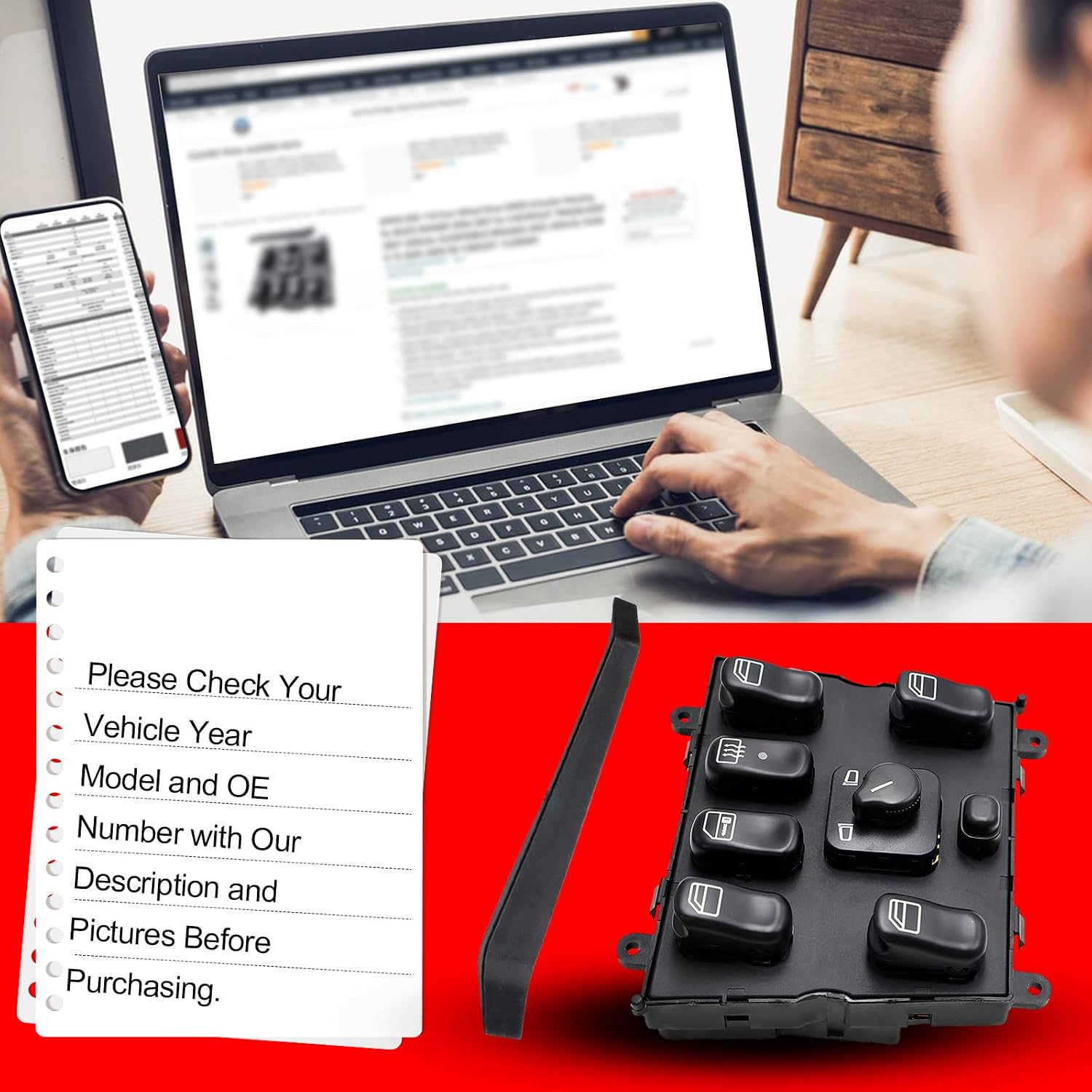 SMMS 901-573 Power Window Switch for Mercedes Benz ML320 1998-2003, ML500 2002-2003, ML55 AMG 2000-2003, ML430 1999-2001 Control Door vidrios Master Switch Replaces 80933103066,1638206610