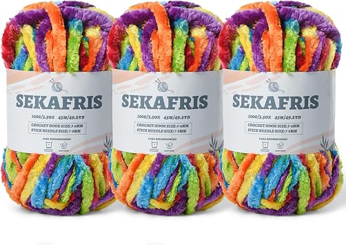 Chenille Velvet Soft Yarn Rainbow 3 Pack