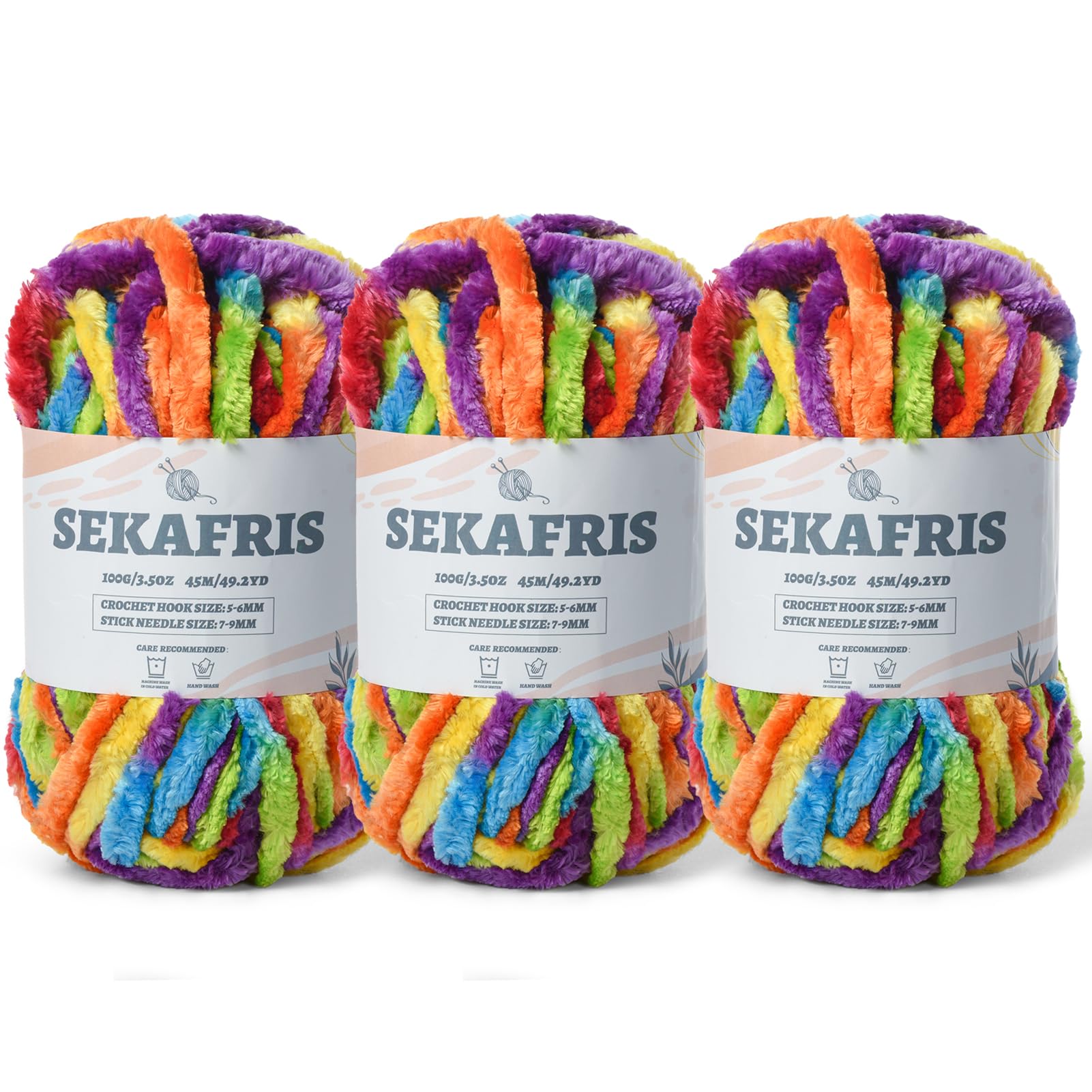 Chenille Velvet Soft Yarn Rainbow 3 Pack