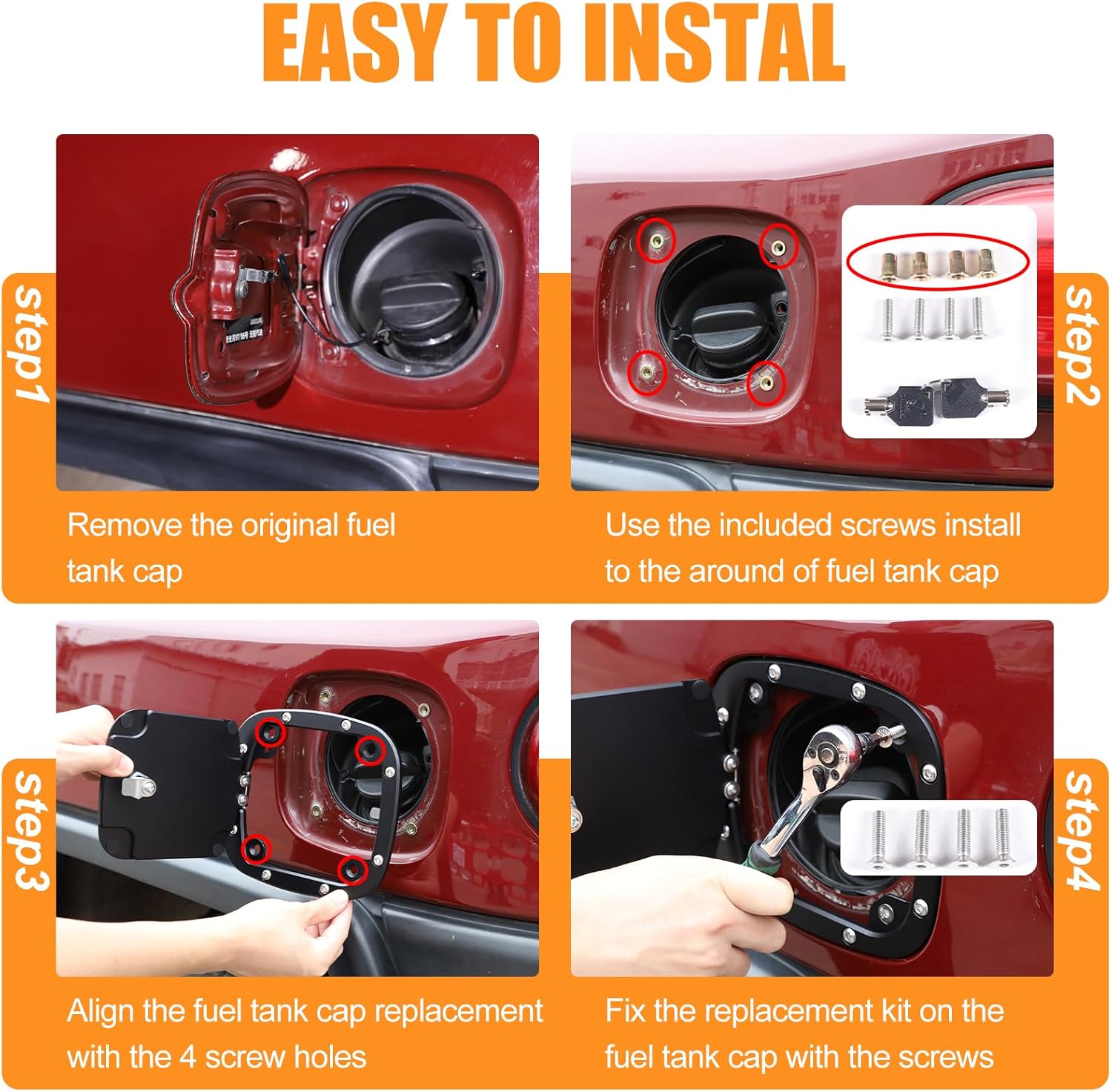 Fuel Filler Door Locking Gas Tank Cap Cover Compatible with Toyota FJ Cruiser 2007-2021, Gas Tank Doors Replacement, Aluminum Gas Cap Fuel Filler Door Cover (Black)