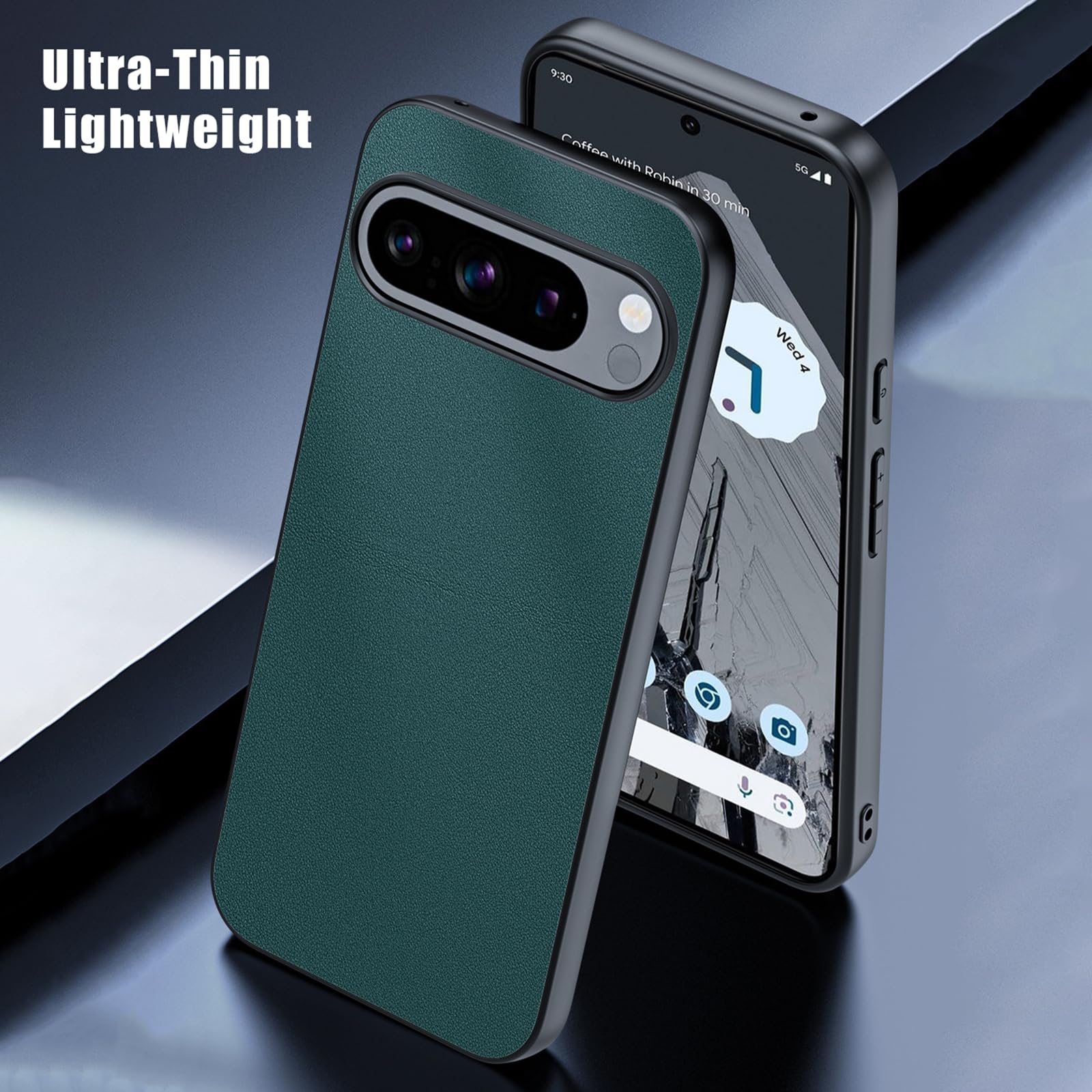 Ultradünne Hülle für Google Pixel 9 Pro/9 Pro XL/9, Einfaches Geschäft Leder Schutzhülle rutschfest Antifingerabdruck Handyhülle,Schwarz,9 Pro