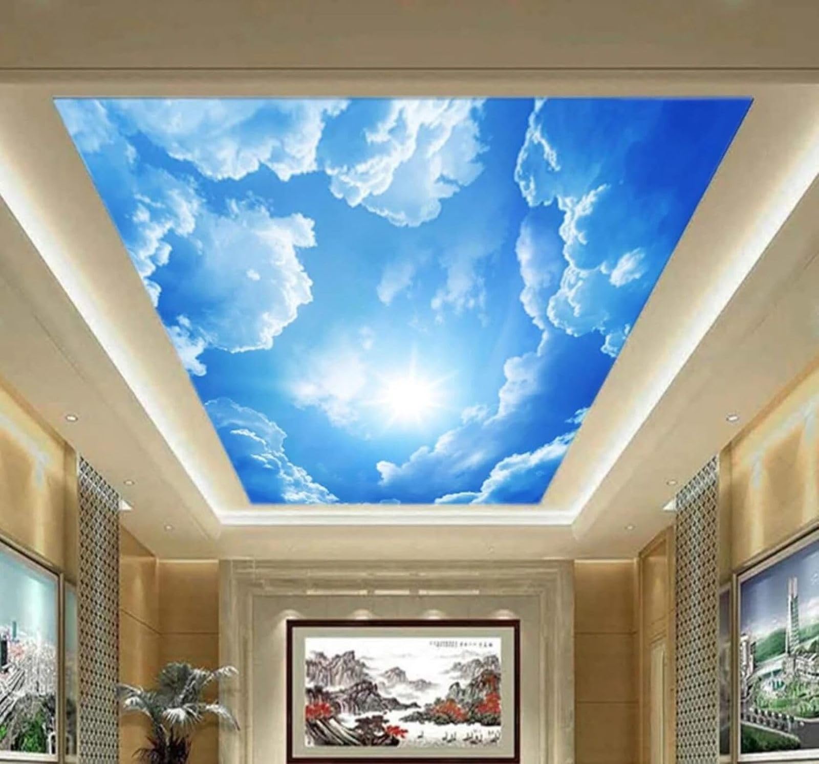Tzxztt Fresh Minimalist Blue Sky White Clouds Sunshine Modern 3D Wallpaper Premium Textured Silk Neutral Tones Material Ideal for Living Room Bedroom-300cm×210cm