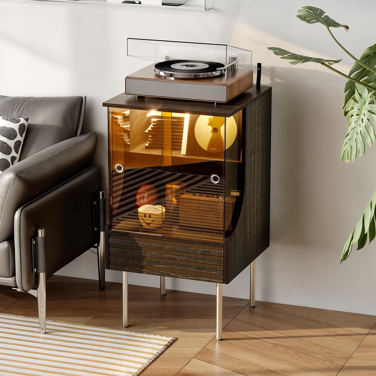 Amazon.co.jp: FUFU&GAGA CDラック 大容量 扉付き 本棚 cd収納ラック