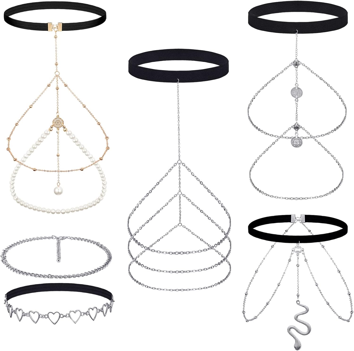 6 cadenas de cristal para piernas para mujer, cadenas corporales en capas, joyería de cuerpo de Navidad, cadena de muslo, accesorios de joyería para