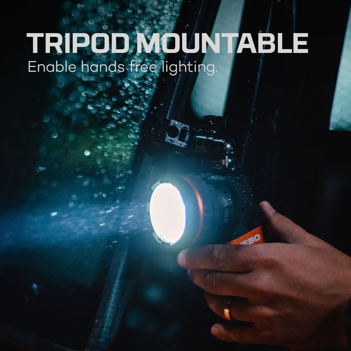 NEBO SL25 spotlight mounted on a tripod