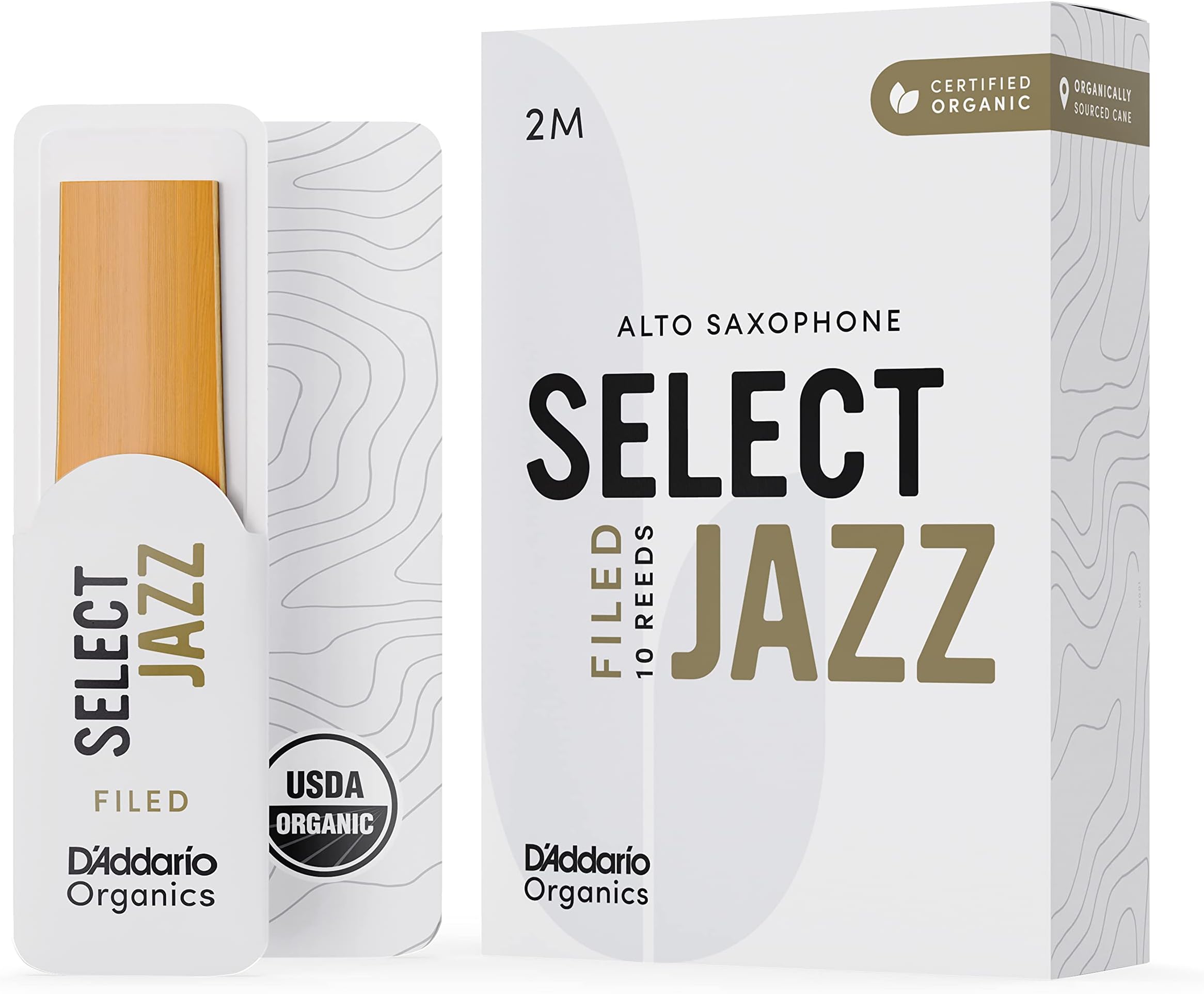 Organic Select Jazz Filed Alto Saxophone Reeds - Sax Reeds - Individually Sealed - 2 Medium, 10 Pack