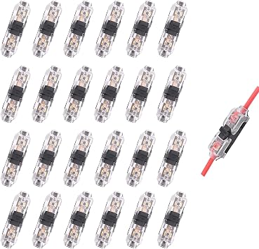 Low Voltage Wire Connector, Quick Solderless Wire Splice Connector, 24 Pack Small Gauge Wire Connectors, No Stripping LED Wire Connectors, Fits 24-20 AWG Stranded/Solid Electrical Wires, I Type 1 Pin