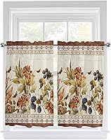 Vista 77 de Cenefa de cocina para ventanas, Día de la Independencia, pentagrama, textura de arpillera a cuadros, semitransparente, con bolsillo para barra