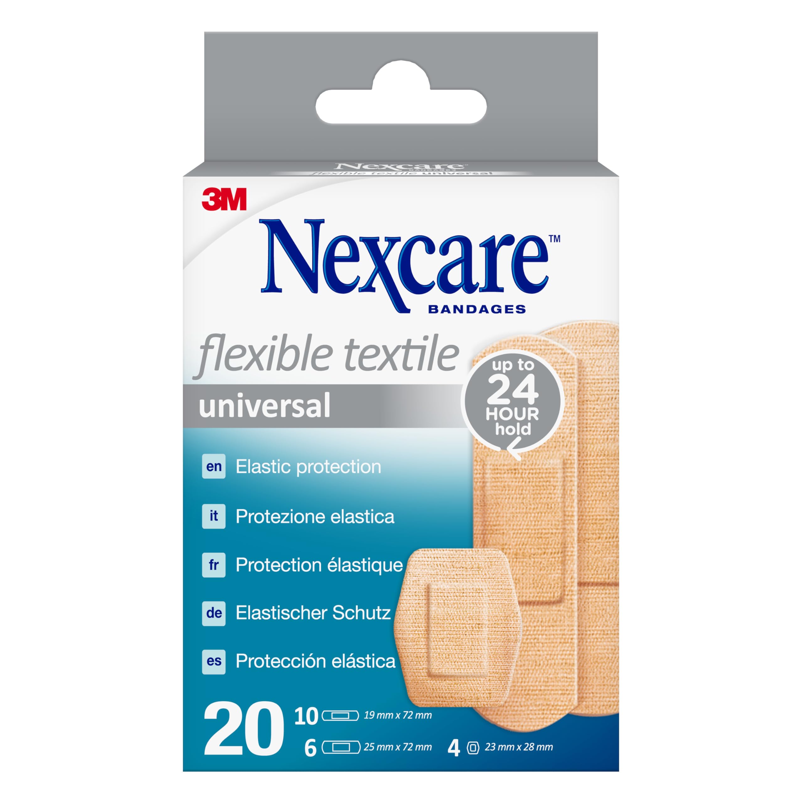 NexcareUniversal Flexible Textile Plasters, Assorted, 20/Pack