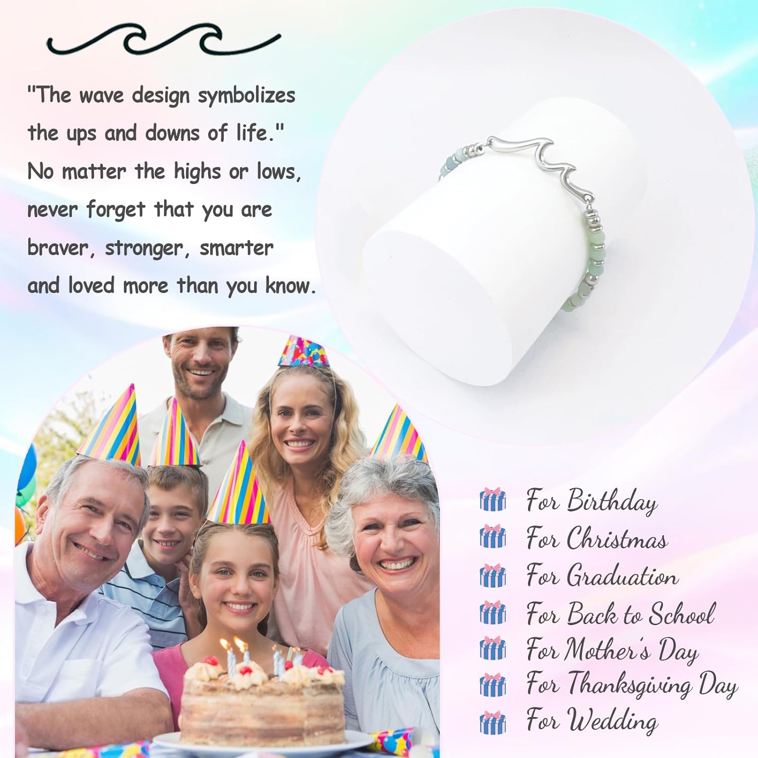 Birthday Gifts for Her Women, Unique Wave Bracelets for Happy Birthday 18th, 21st, 30th, 40th, 50th, 60th Birthday Gifts Ideas for Women Bestie Friend Sister Mom Daughter Wife Grandma Aunt - Image 6