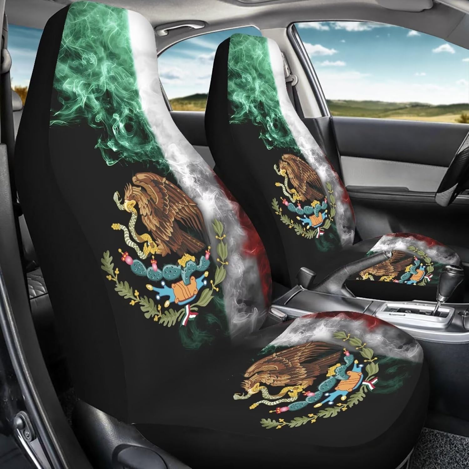 Bulopur Mexican Flag Auto Seat Covers for Cars Front Seats Patriotic Car Seat Slip Covers for Cars SUV Truck Van Car Accessories Interior Set
